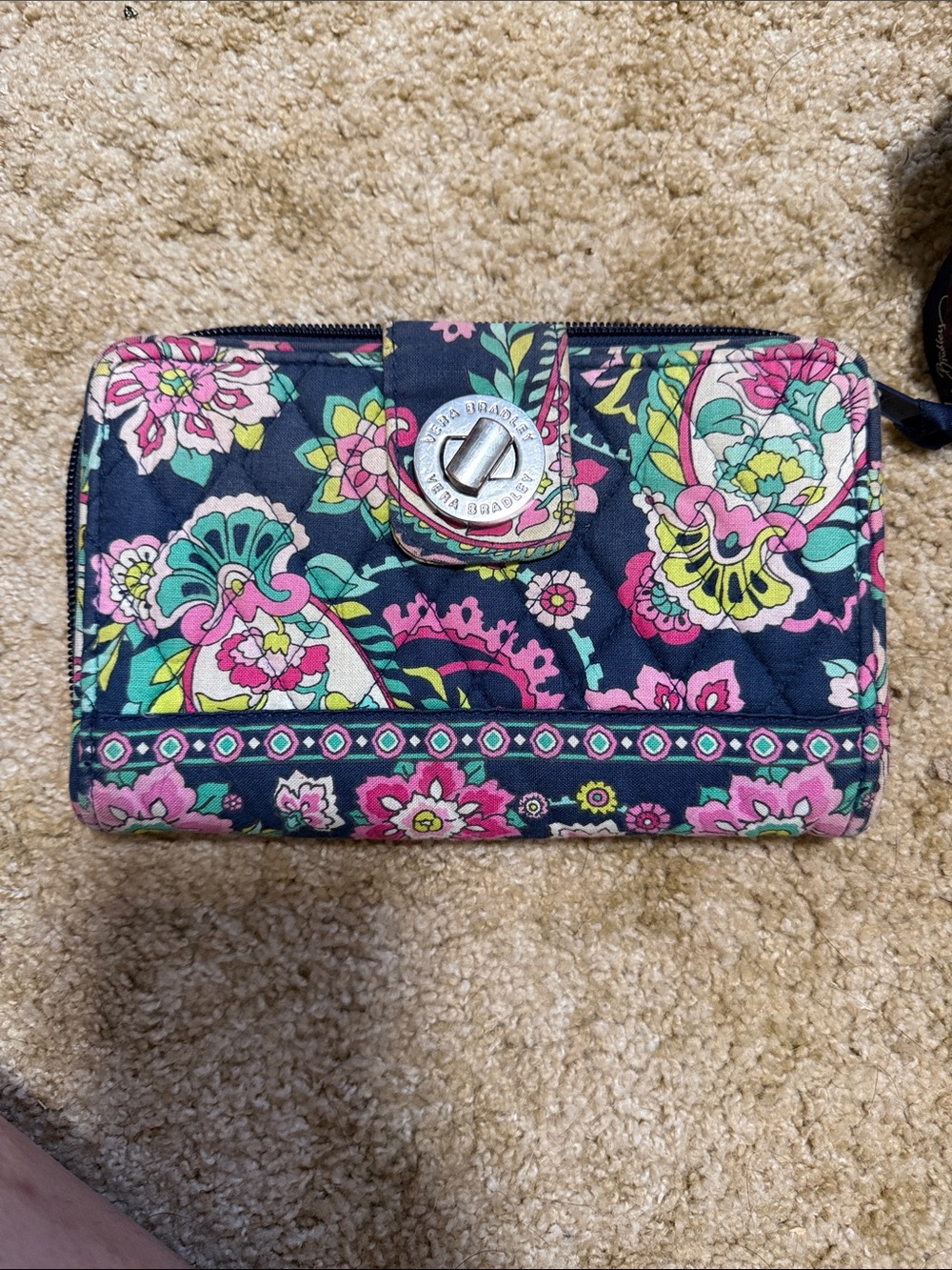 Vera Bradley Navy Floral Quilted Wallet with Turnlock